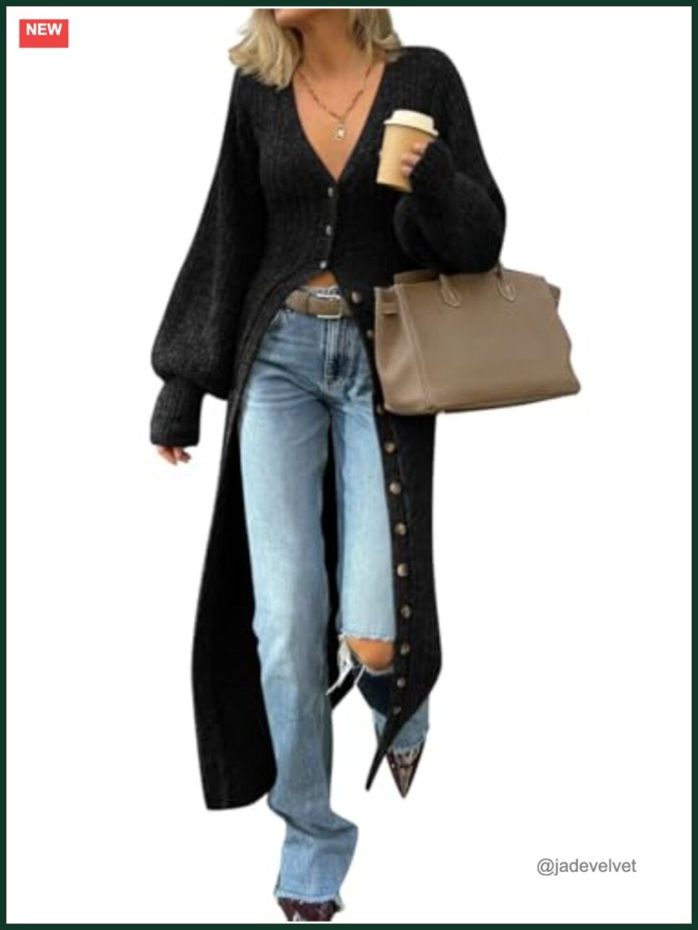 Chunky Knit Long Duster Cardigan Button Down V-Neck Maxi Sweater Dress